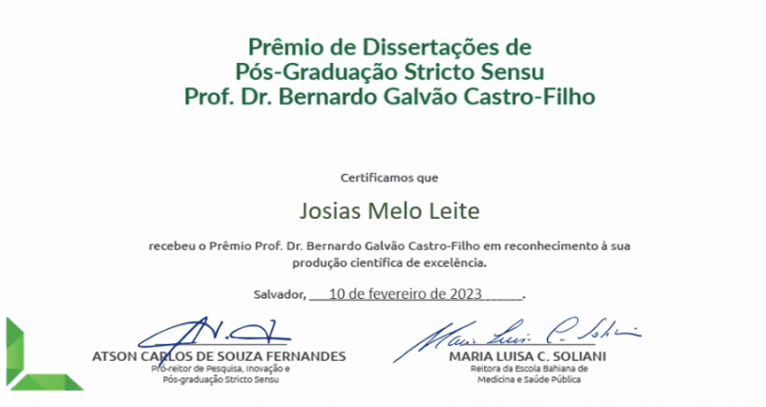 Parabenizamos aos ganhadores dos Prêmios de Dissertações e Tese de Pós-Graduação Stricto Sensu Prof. Dr.Bernardo Galvão Castro-Filho.